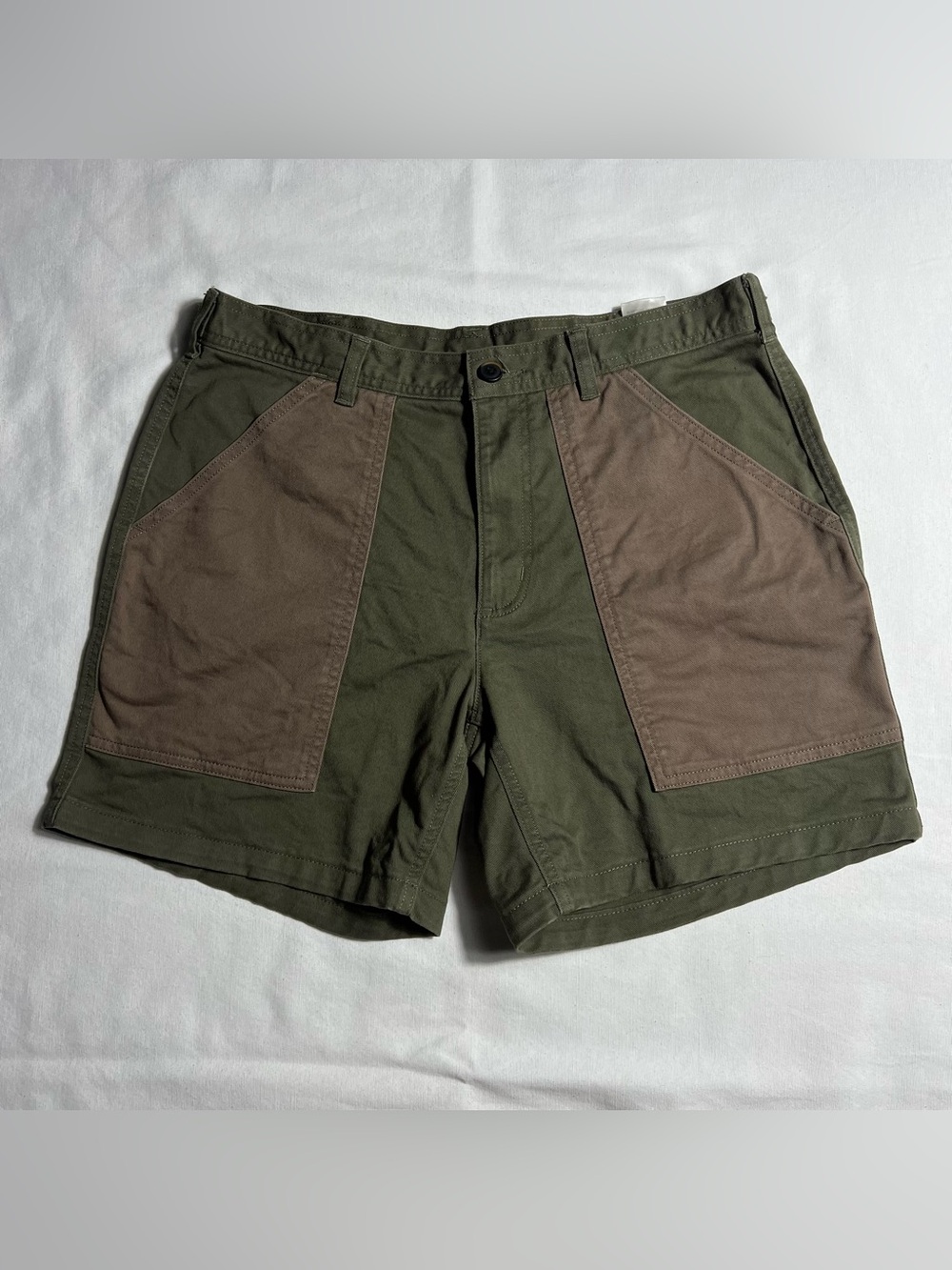Patagonia Scrap Utility Shorts Olive Color Block Organic Cotton Mens 32